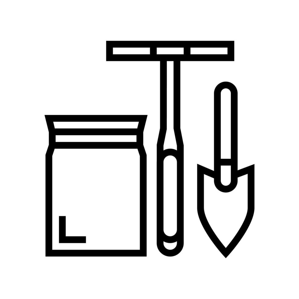 shovel, drill and bag for soil testing line icon vector illustration