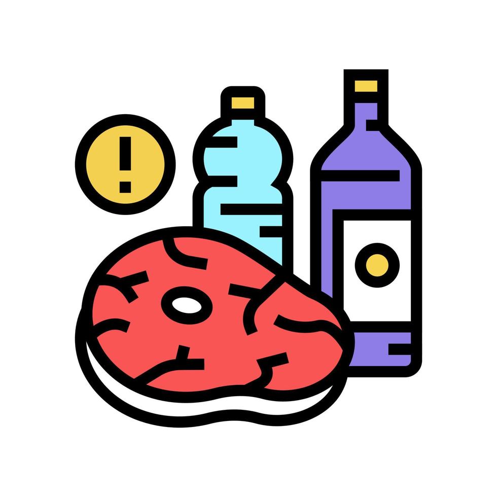 carne, aceite de grasa productos no saludables para la gota enfermedad color icono vector ilustración