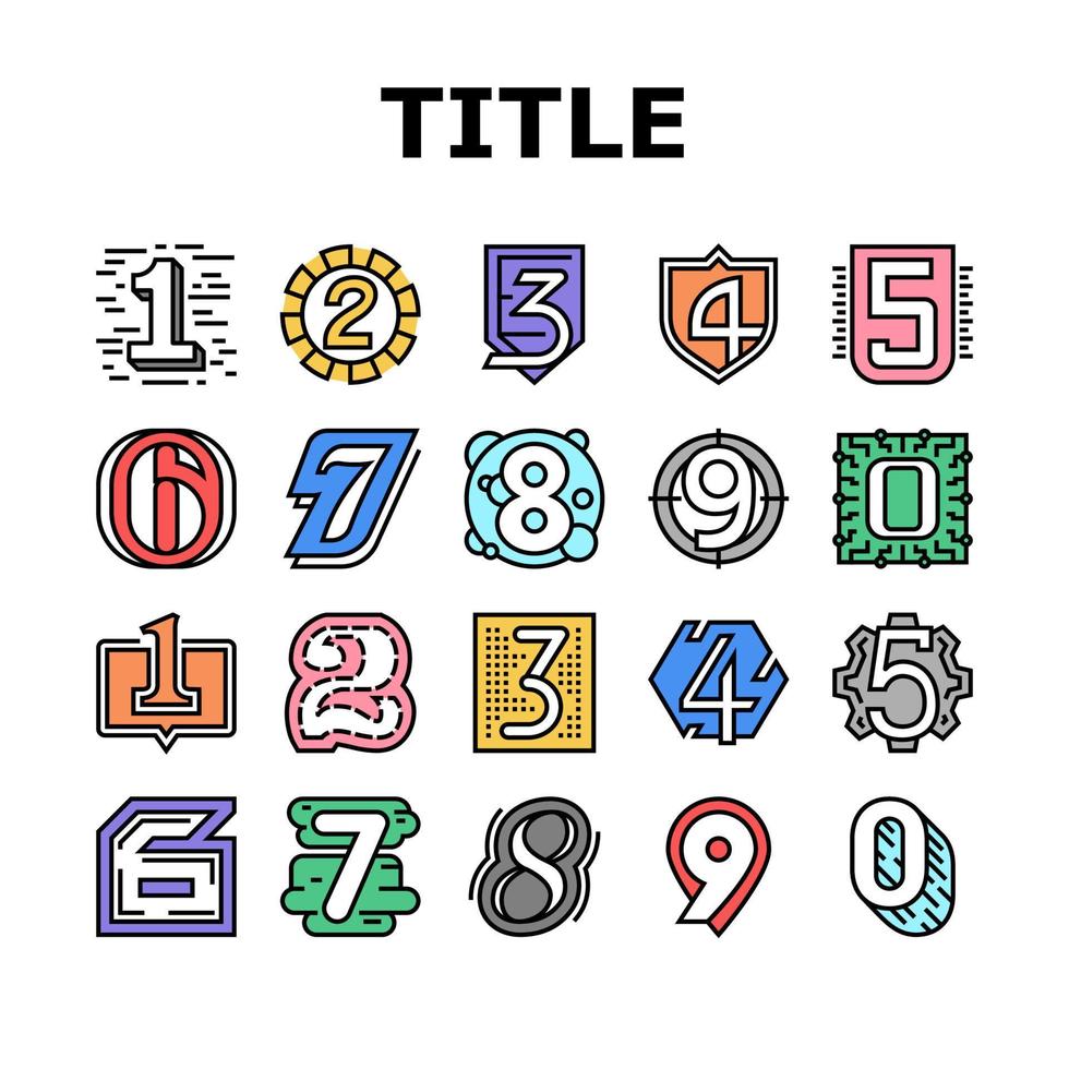 Numbers Numeral Title Collection Icons Set Vector