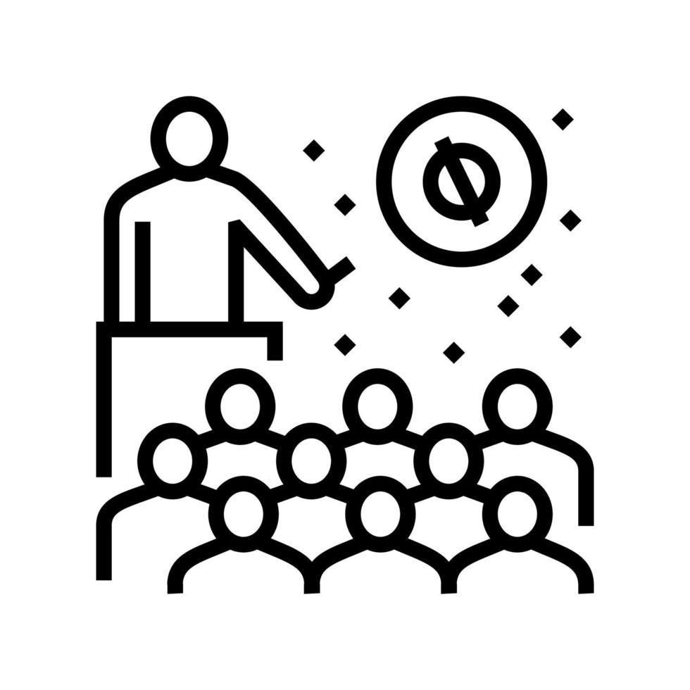 speaker talking about planets and stars in planetarium line icon vector illustration