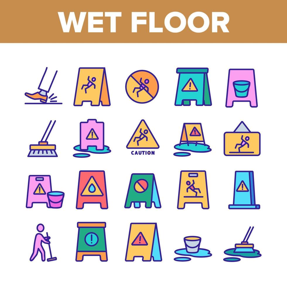 Wet Floor Collection Elements Icons Set Vector