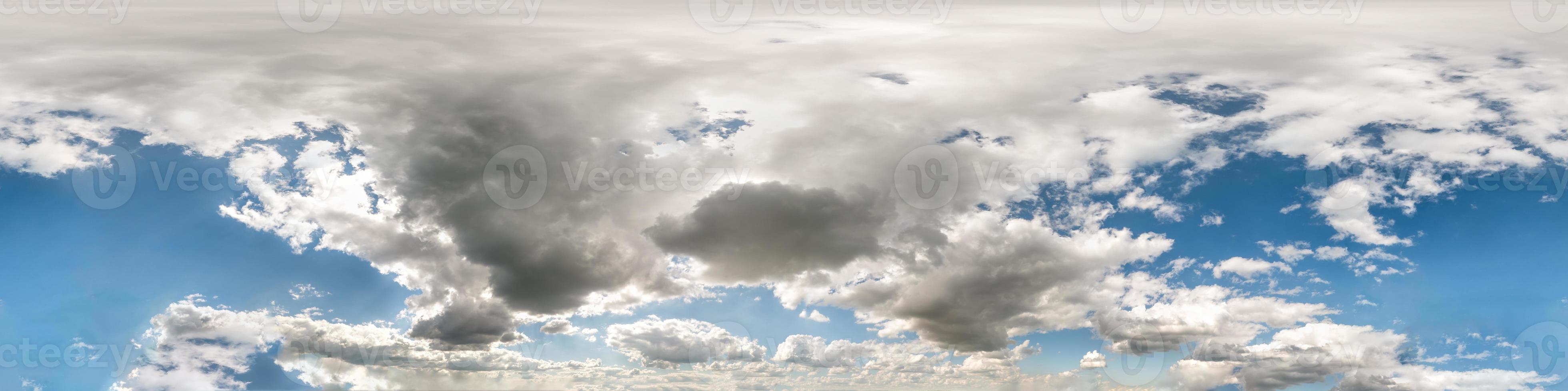 blue sky with beautiful cumulus clouds. Seamless hdri panorama 360 degrees angle view  with zenith for use in 3d graphics or game development as sky dome or edit drone shot photo