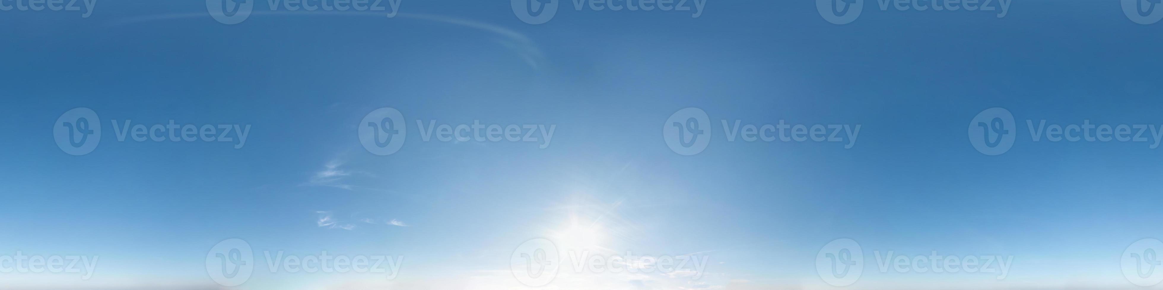 clear blue sky with scorching sun. Seamless hdri panorama 360 degrees angle view with zenith for use in 3d graphics or game development as sky dome or edit drone shot photo