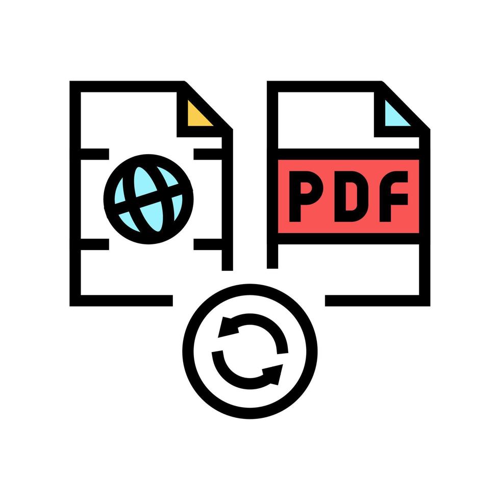 convert web site page to pdf file color icon vector illustration