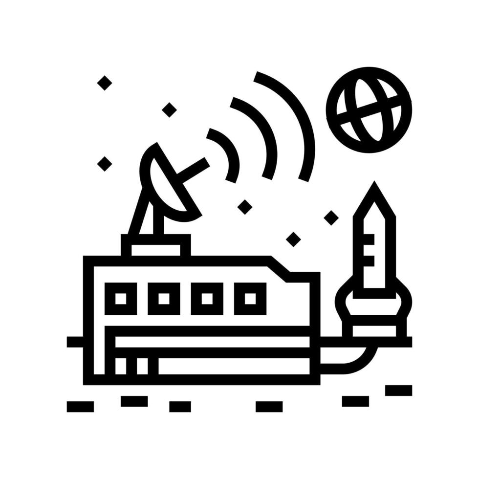 space base sending signal on earth line icon vector illustration