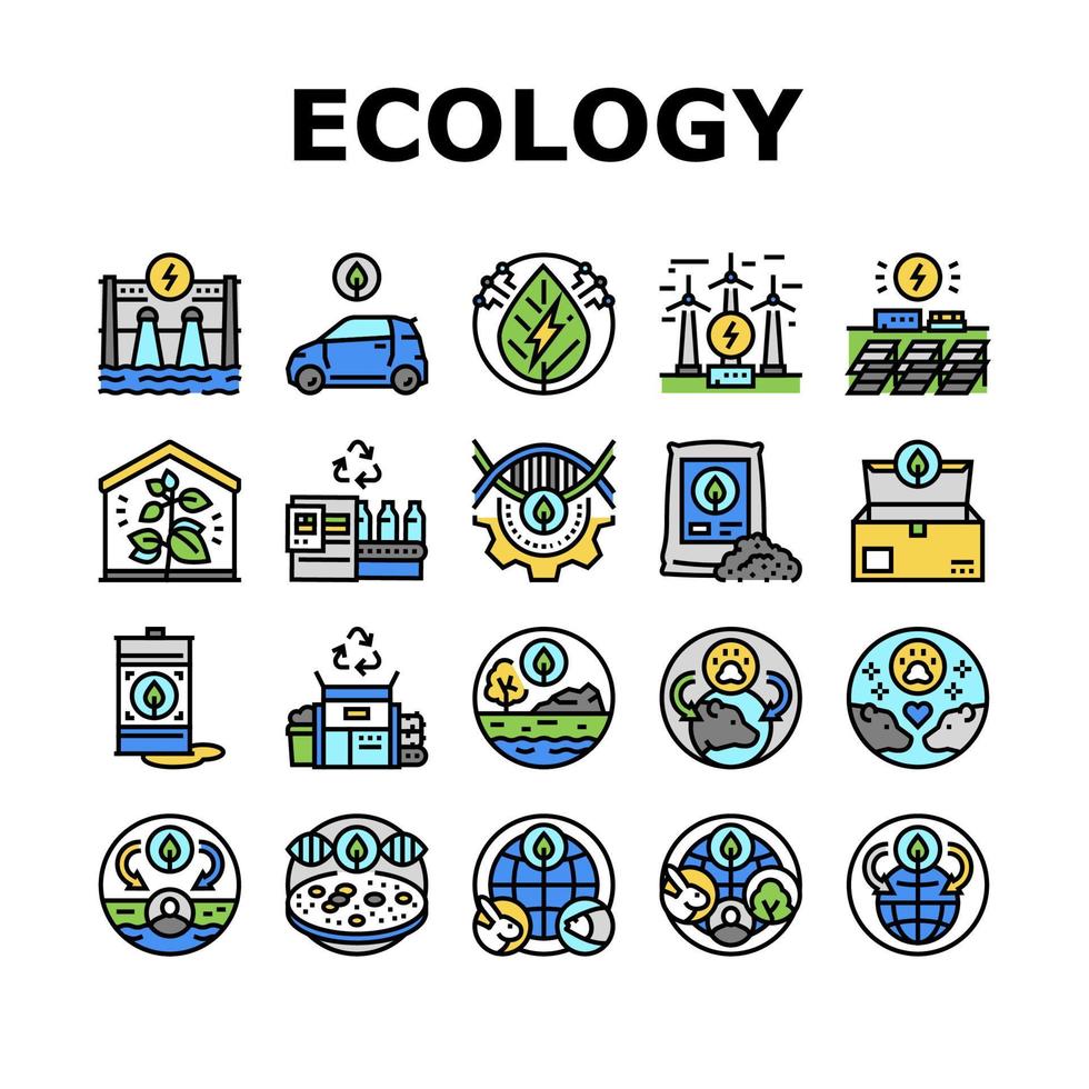 conjunto de iconos de tecnología de protección ecológica vector