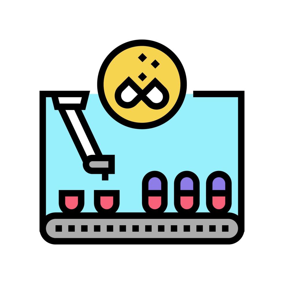 Ilustración de vector de icono de color de producción farmacéutica de llenado