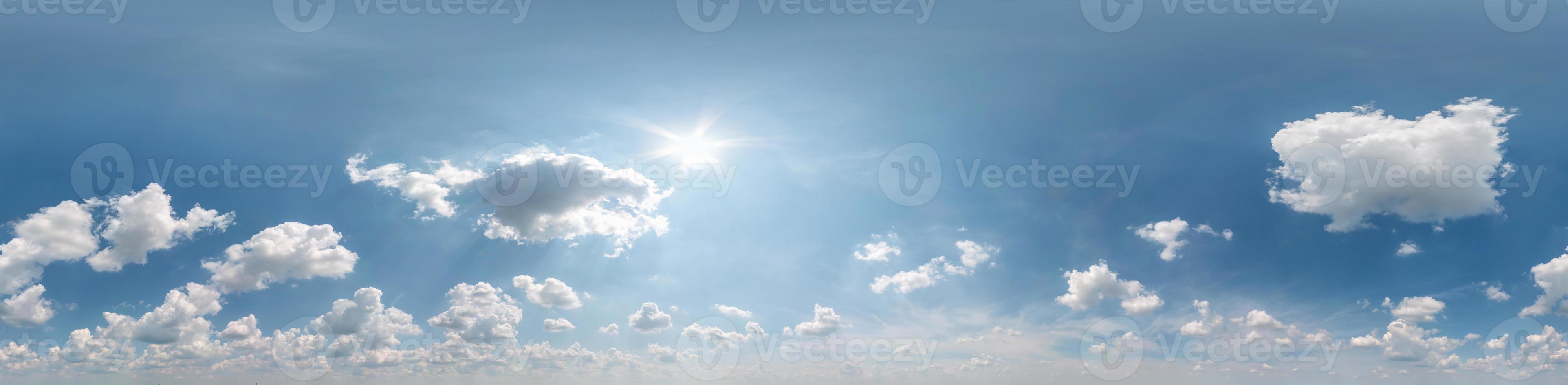 Seamless cloudy blue sky hdri panorama 360 degrees angle view with zenith and beautiful clouds for use in 3d graphics as sky dome or edit drone shot photo