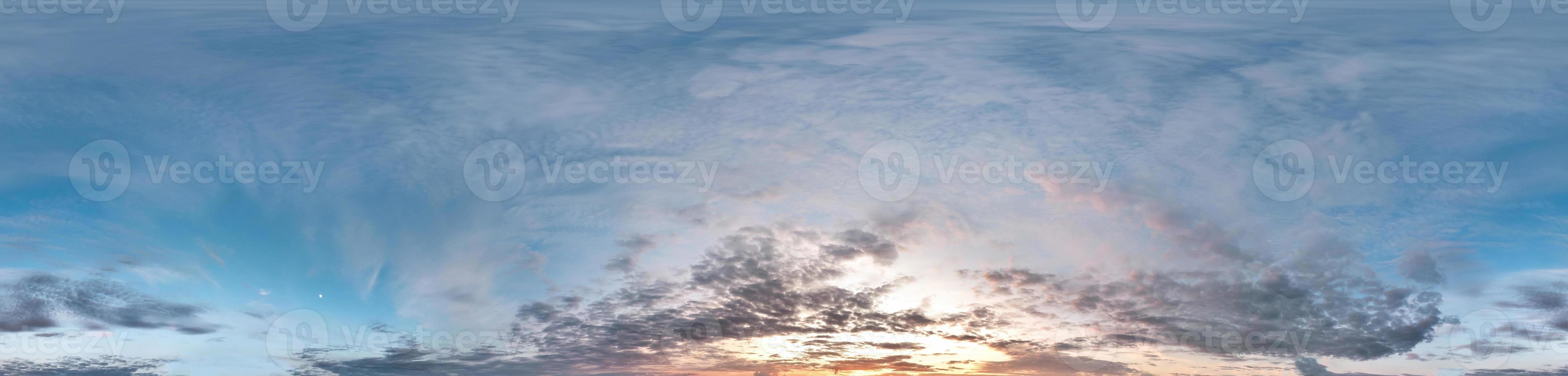 Seamless cloudy blue sky hdri panorama 360 degrees angle view with zenith and beautiful clouds for use in 3d graphics as sky dome photo