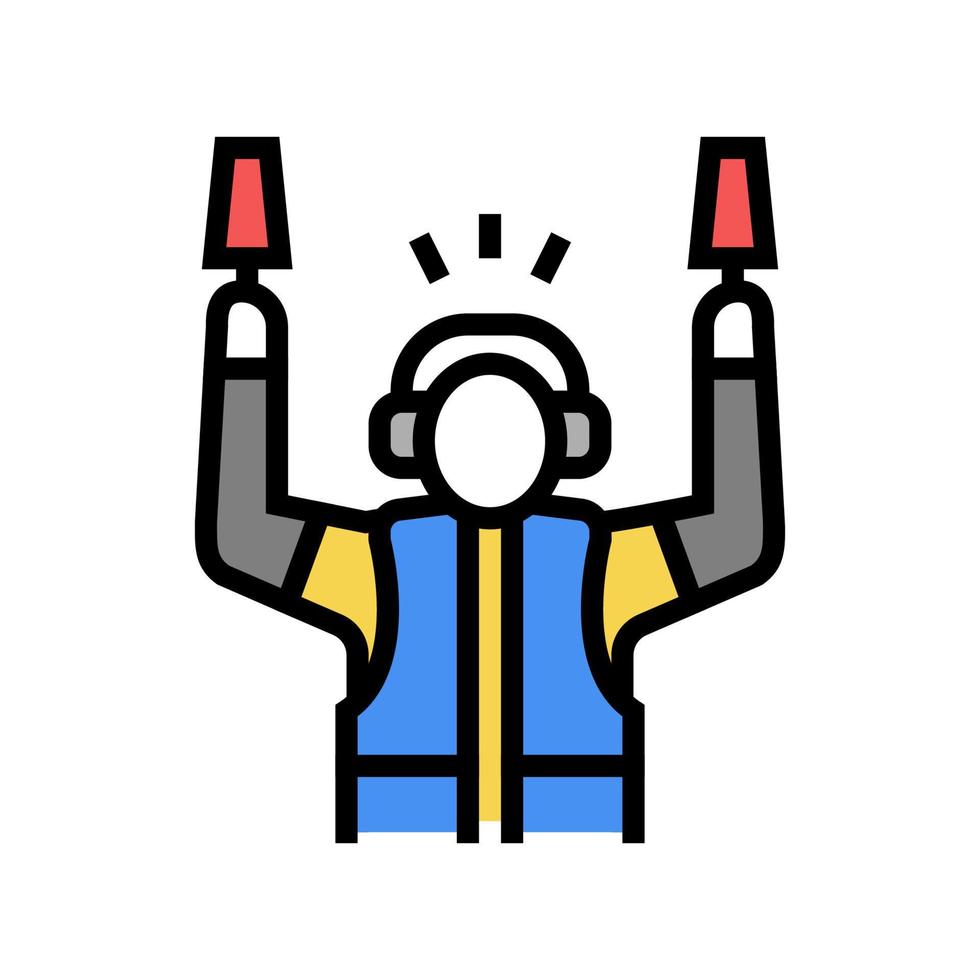 airport employee direct plane to runway color icon vector illustration