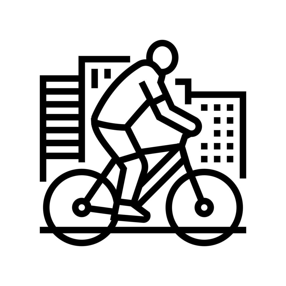 Ilustración de vector de icono de línea de bicicleta de equitación urbana