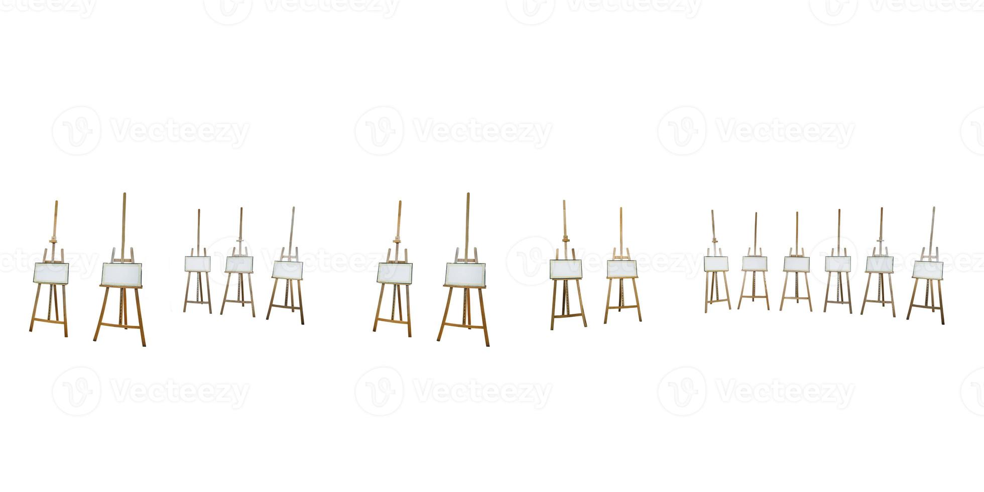 isolated empty easels on white background for organizing virtual exhibition in any panorama 360 degrees angle view in equirectangular projection. Painting mockup photo