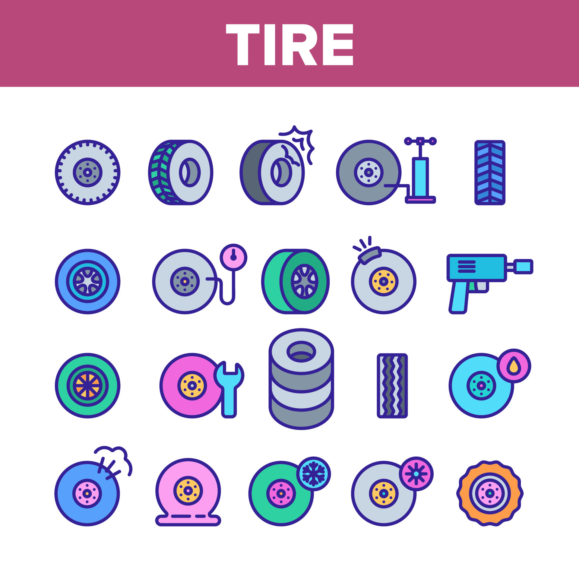 Tire Wheel Collection Elements Icons Set Vector 10323281 Vector Art At