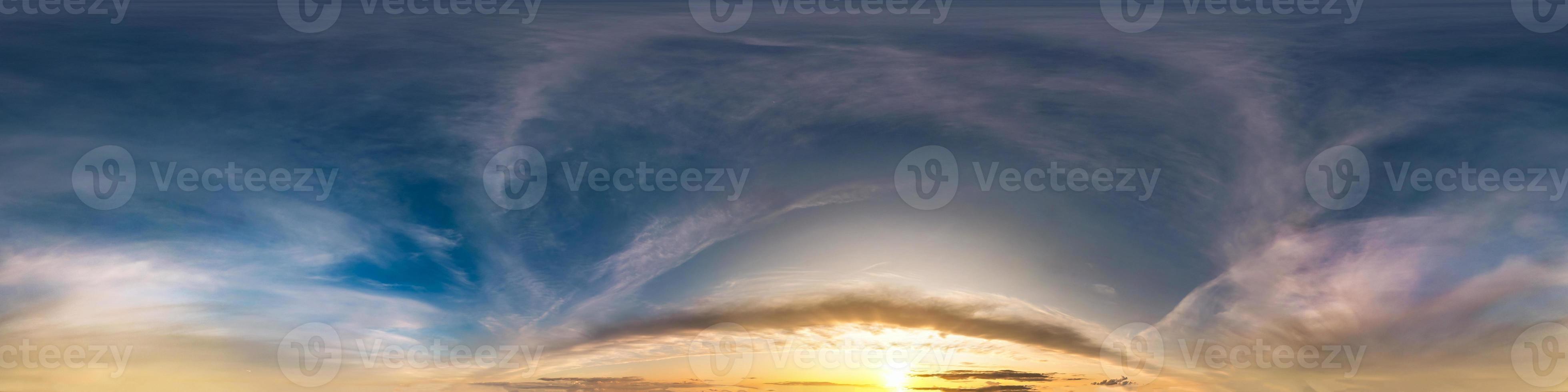 Seamless cloudy blue sky hdri panorama 360 degrees angle view with zenith and beautiful clouds for use in 3d graphics as sky dome or edit drone shot photo