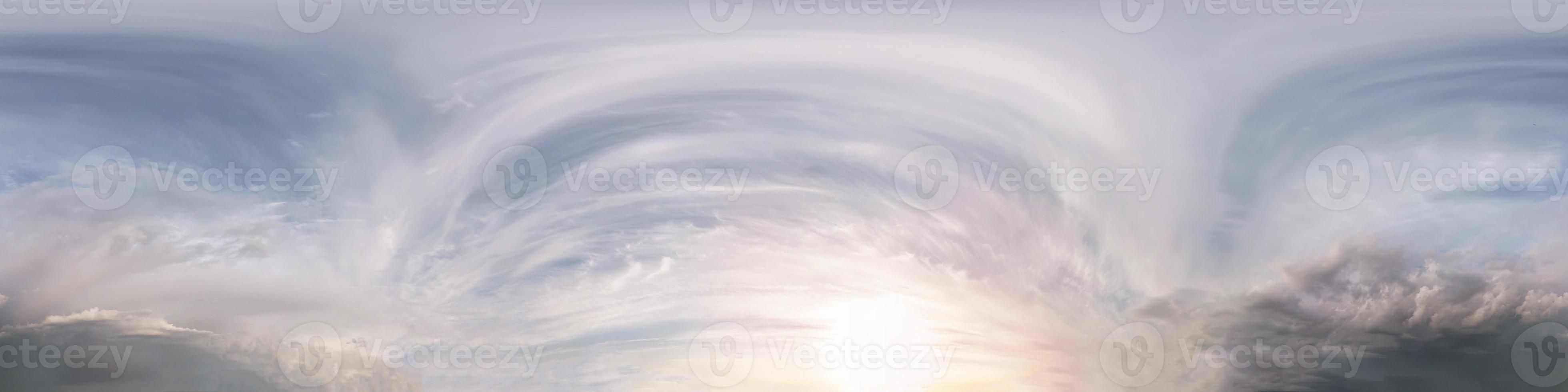 Seamless dark sky after sunset hdri panorama 360 degrees angle view with beautiful clouds  with zenith for use in 3d graphics or game development as sky dome or edit drone shot photo