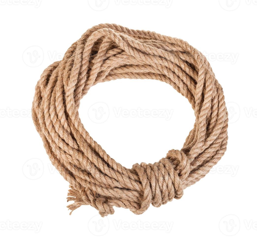 round bight of natural jute rope isolated on white photo