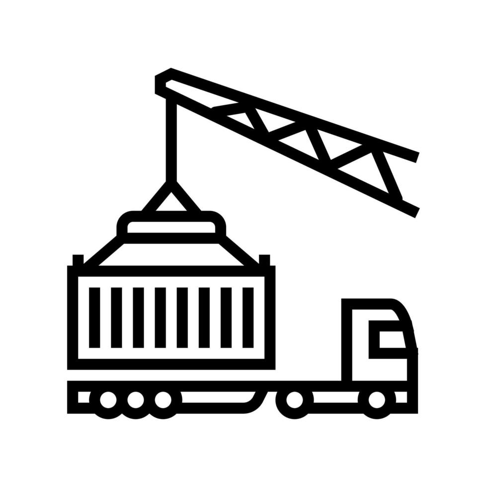 crane loading container on truck in port line icon vector illustration