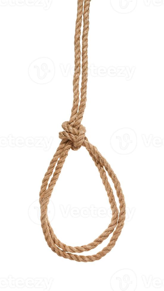 double running knot tied on thick jute rope photo