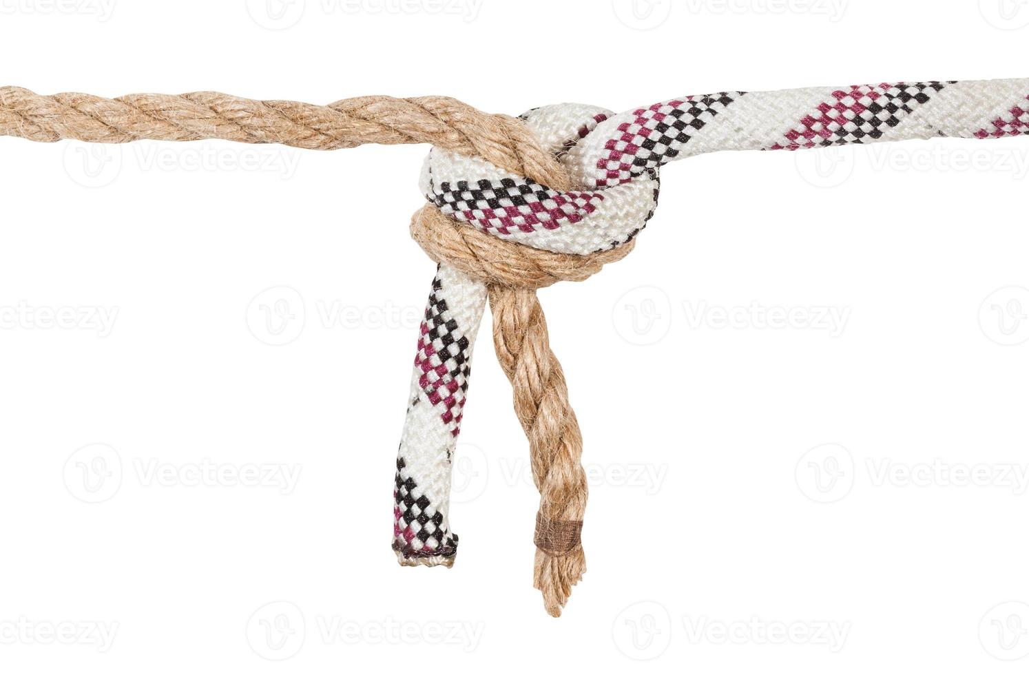 offset water knot joining two ropes isolated photo