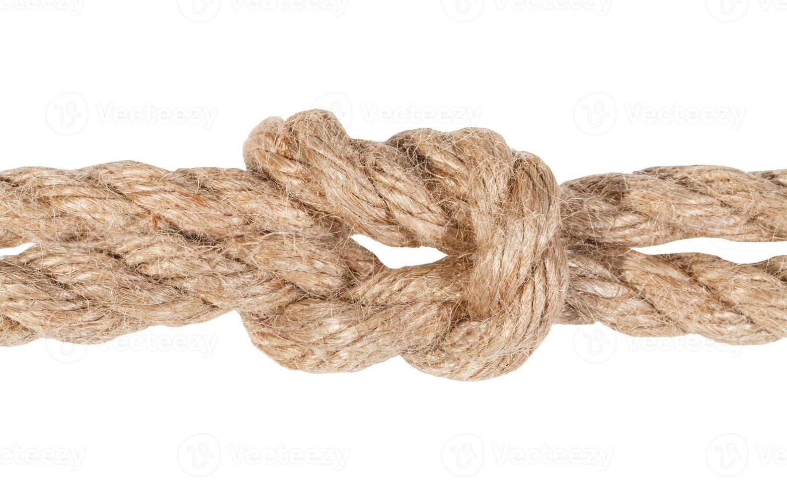 reef knot joining two ropes close up isolated photo