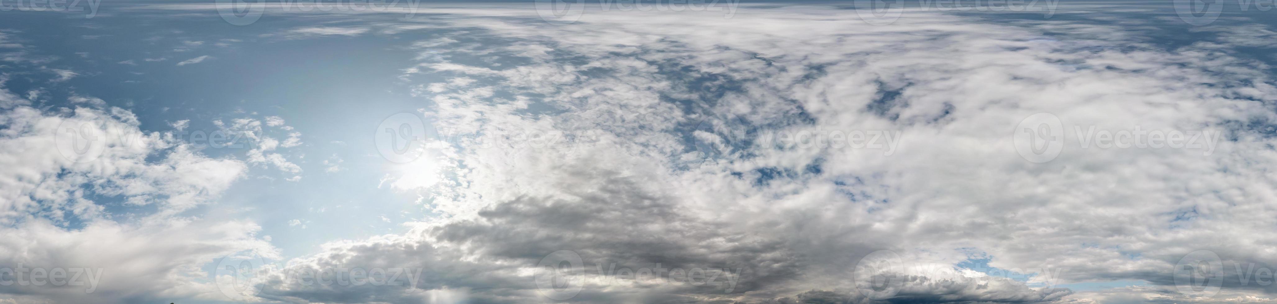 Seamless cloudy blue sky hdri panorama 360 degrees angle view with zenith and beautiful clouds for use in 3d graphics as sky dome photo