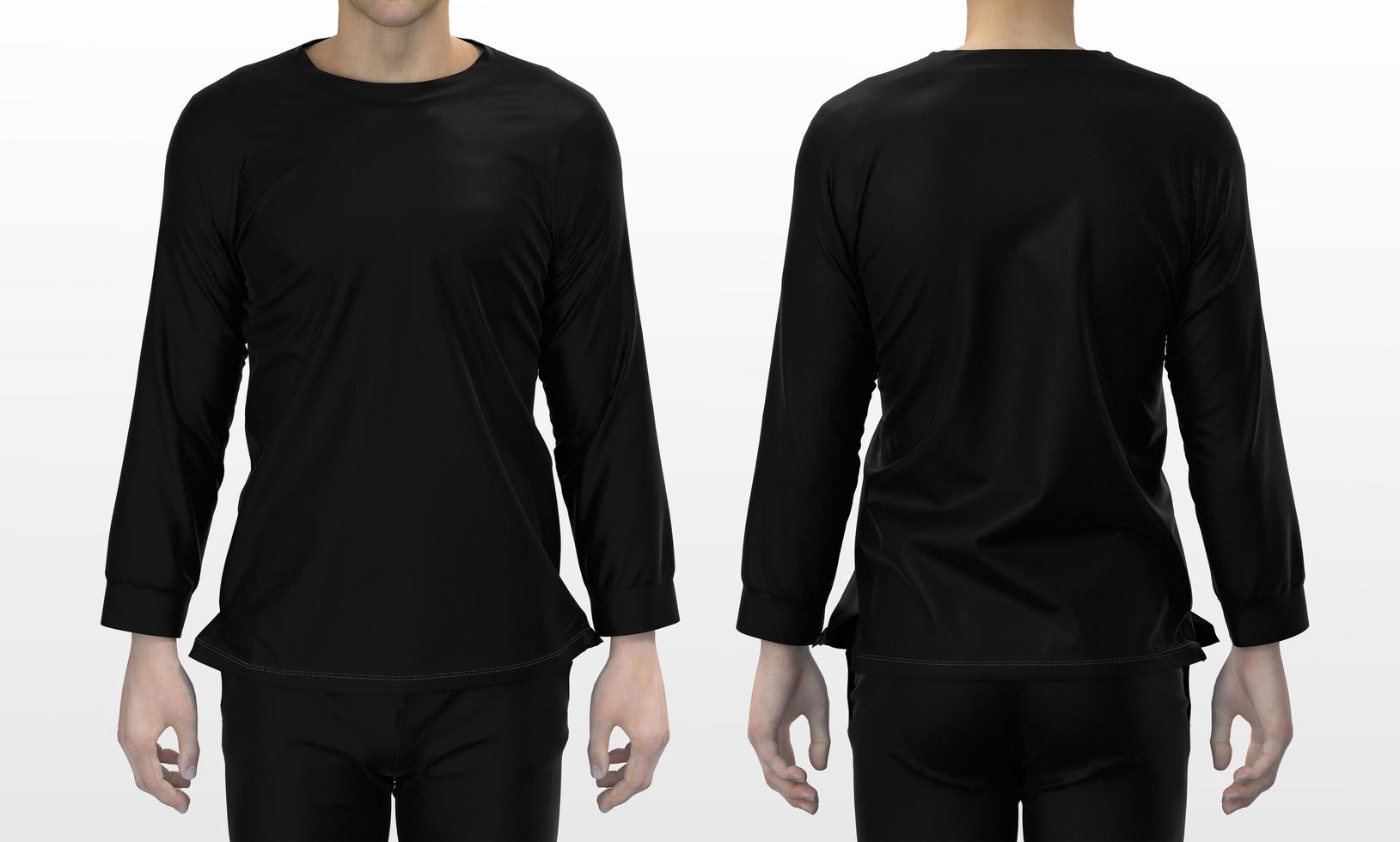 Man in blank black long sleeve t-shirt, front and back views photo