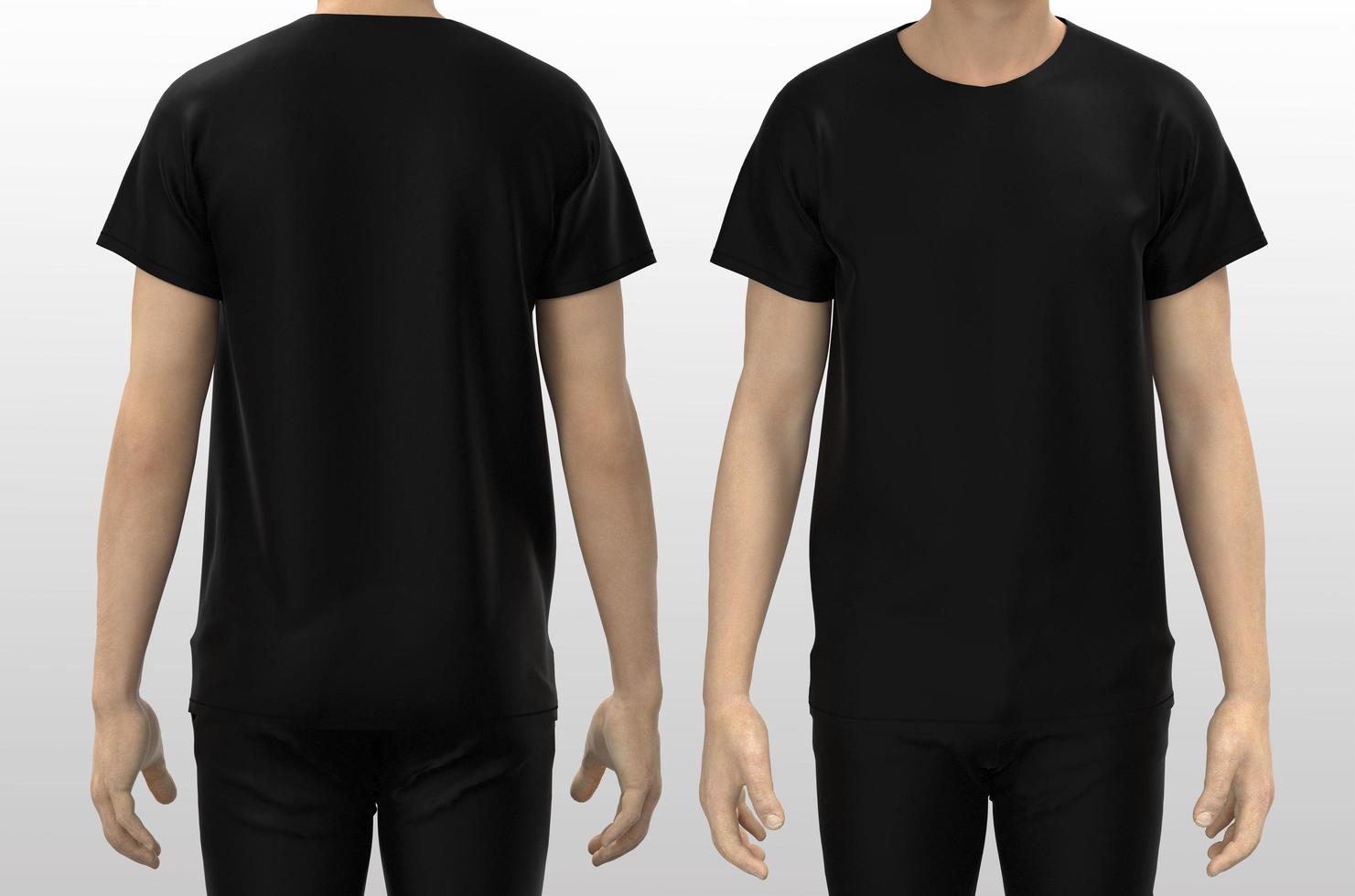 Man in blank black t-shirt, front and back views photo