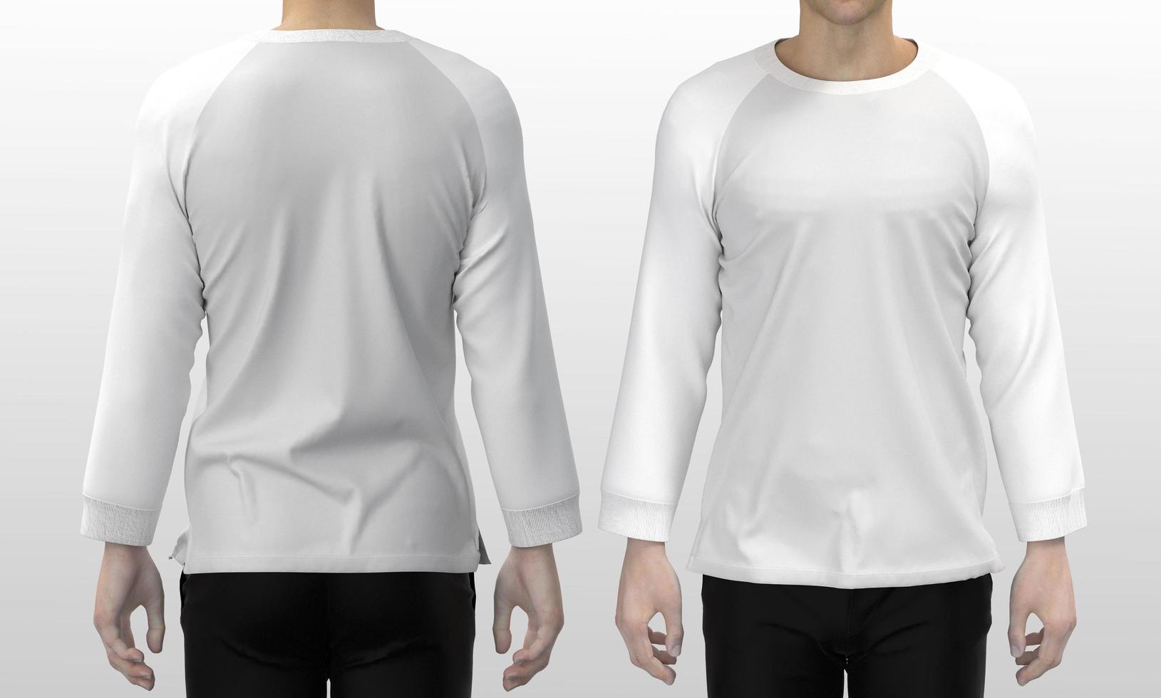 Man in blank white long sleeve t-shirt, front and back views photo