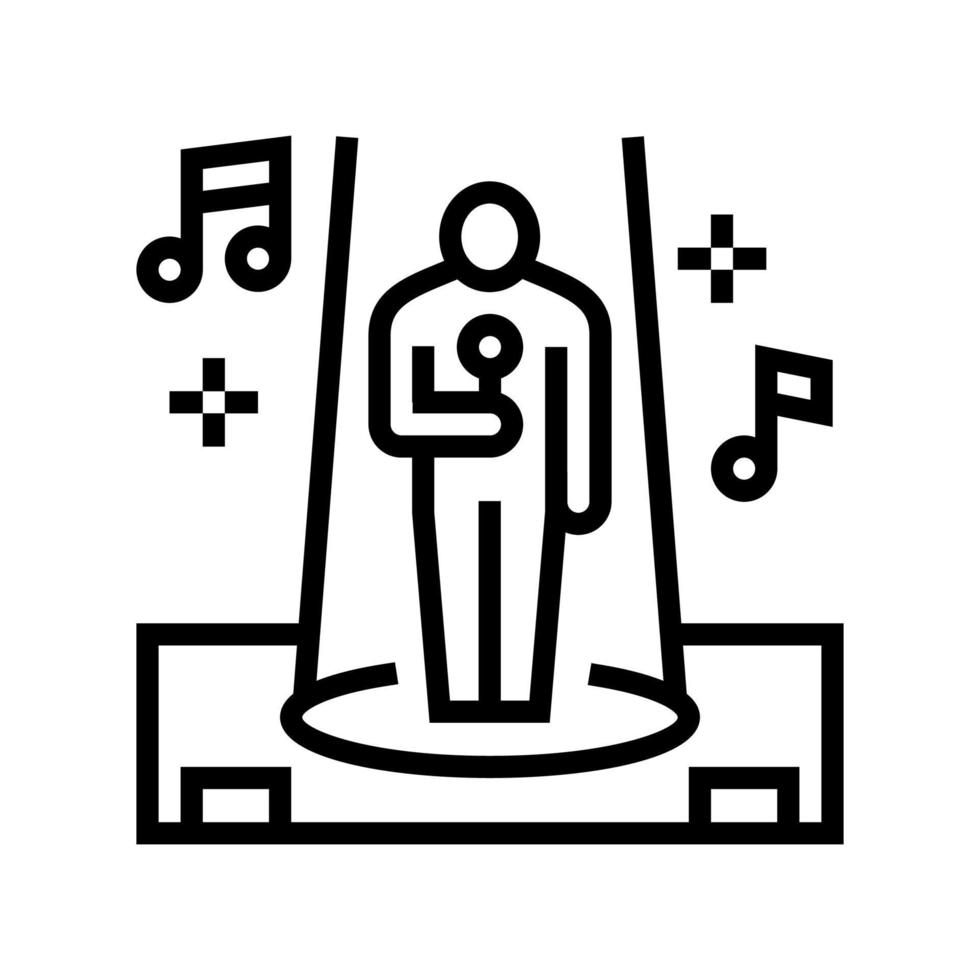 canción de actuación de cantante en la ilustración de vector de icono de línea de escenario