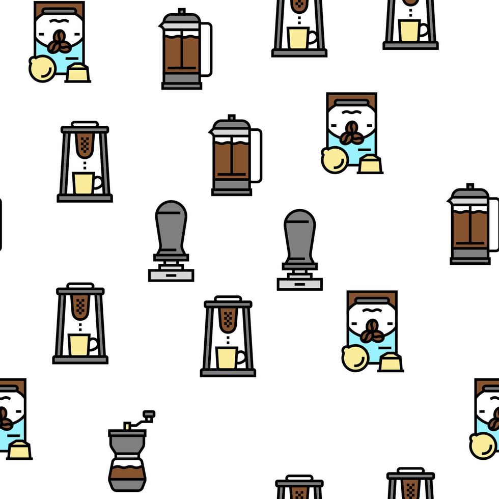 Coffee Make Machine And Accessory Vector Seamless Pattern