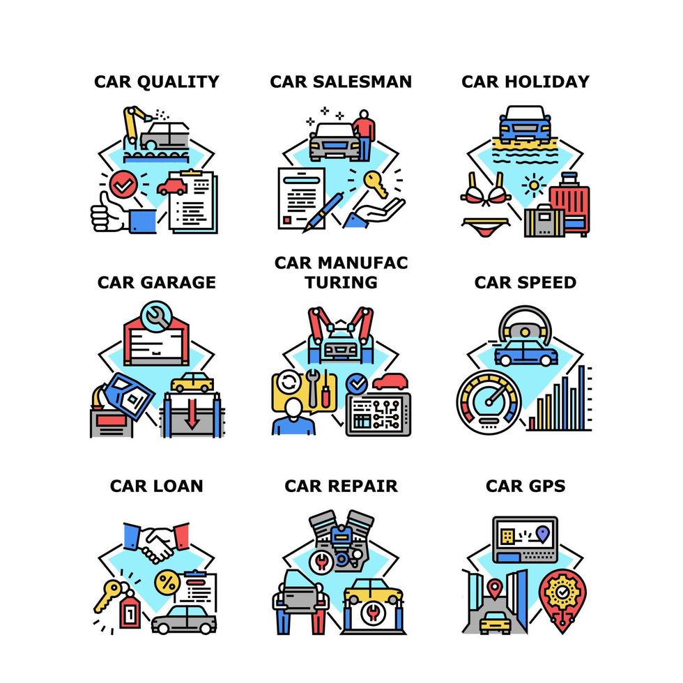 Car Manufacturing Set Icons Vector Illustrations