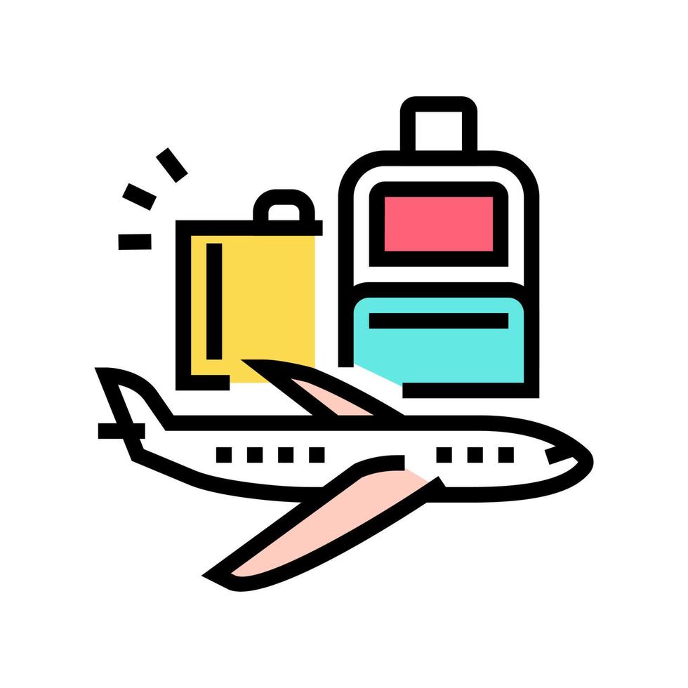 ilustración de vector de icono de color de viaje de avión y equipaje