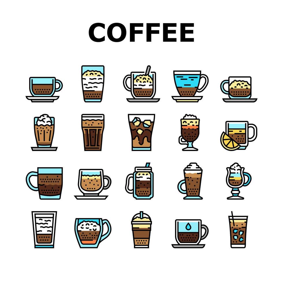 tipos de café energía mañana beber iconos establecer vector