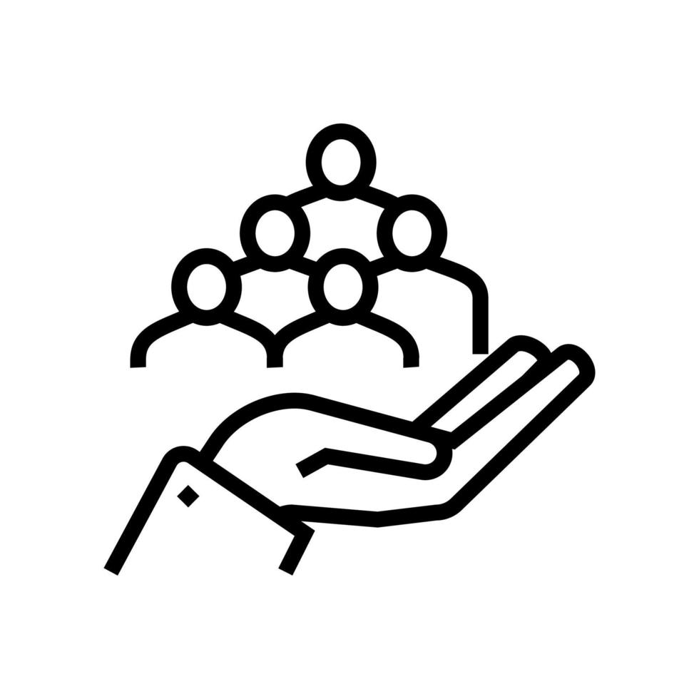 employees on human hand line icon vector illustration