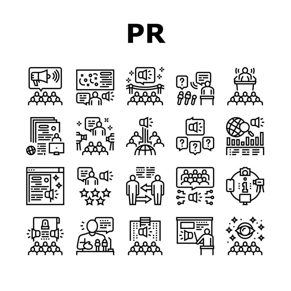 Pr Public Relations Collection Icons Set Vector