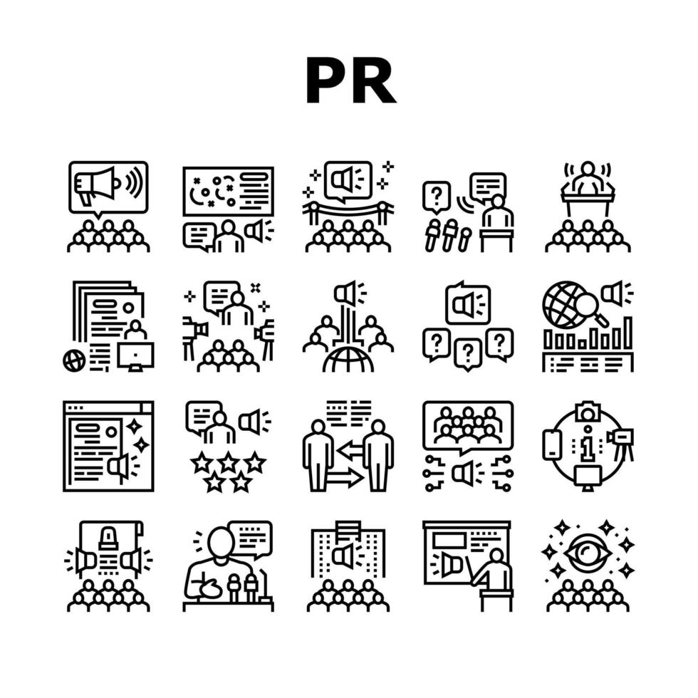 Pr Public Relations Collection Icons Set Vector