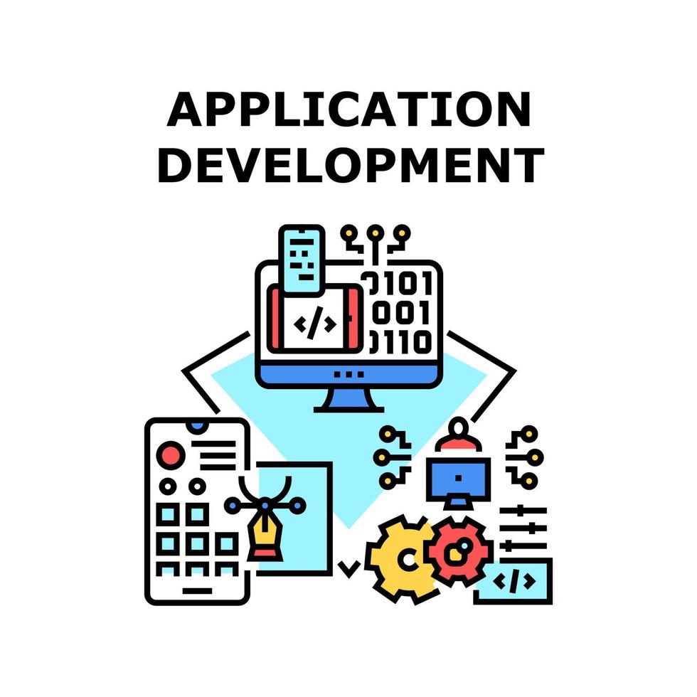 ilustración de color de vector de desarrollo de aplicaciones