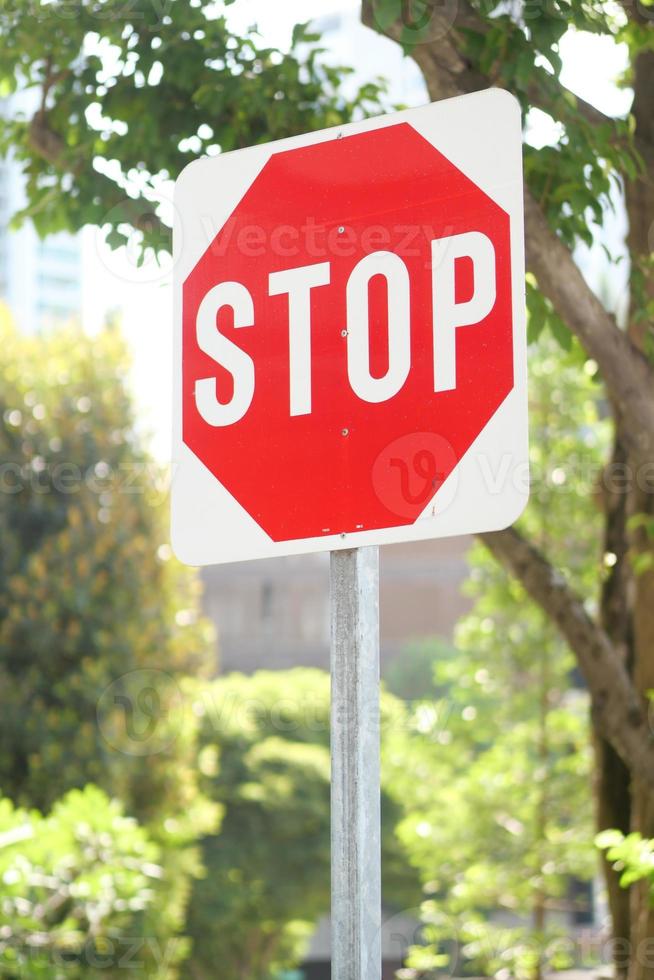 Stop sign in a empty road photo