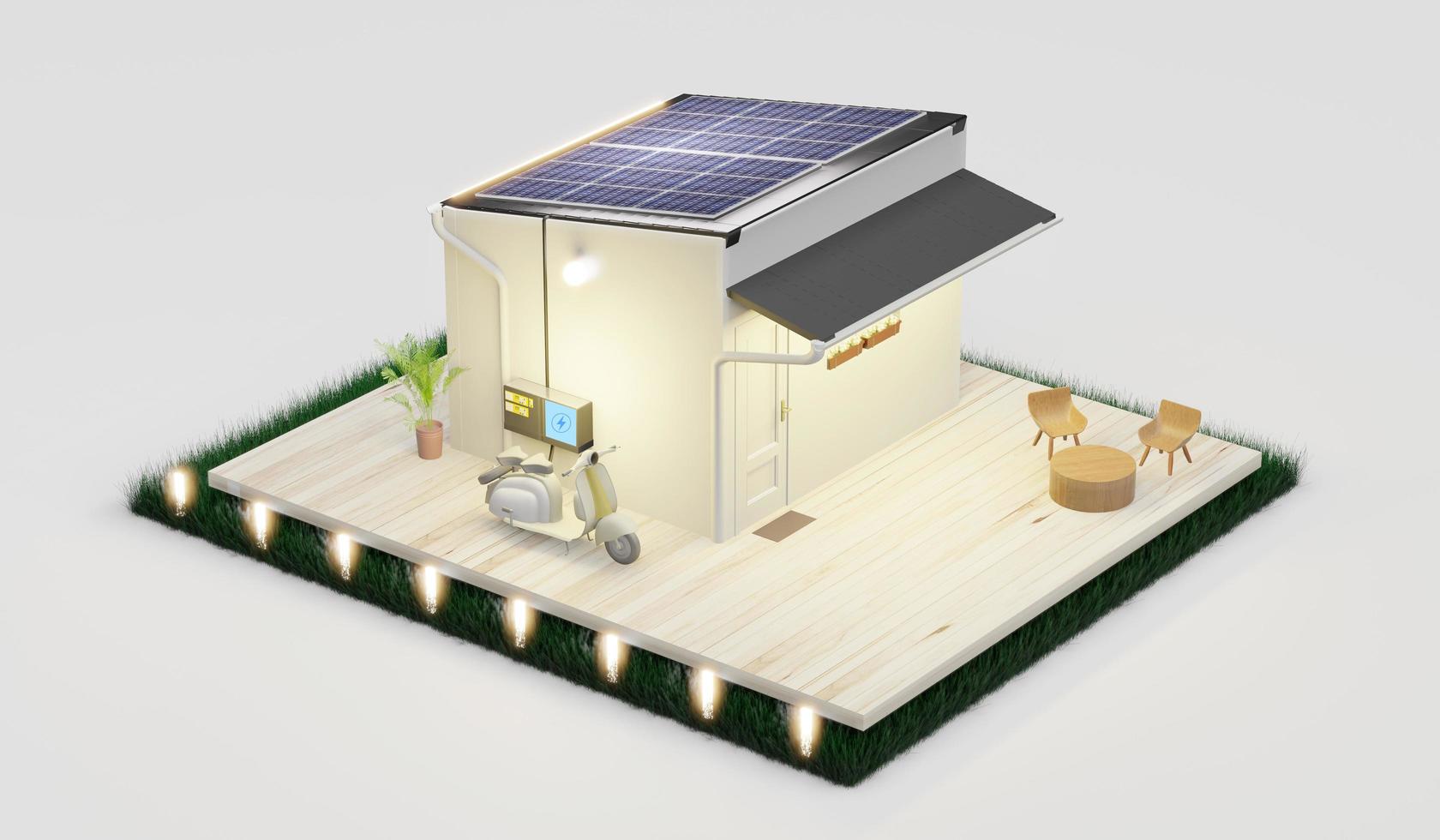 hogar inteligente energía solar fotovoltaica hogar ahorro de energía ecosistema isométrico sistema solar hogar diagrama energía solar 3d ilustración foto