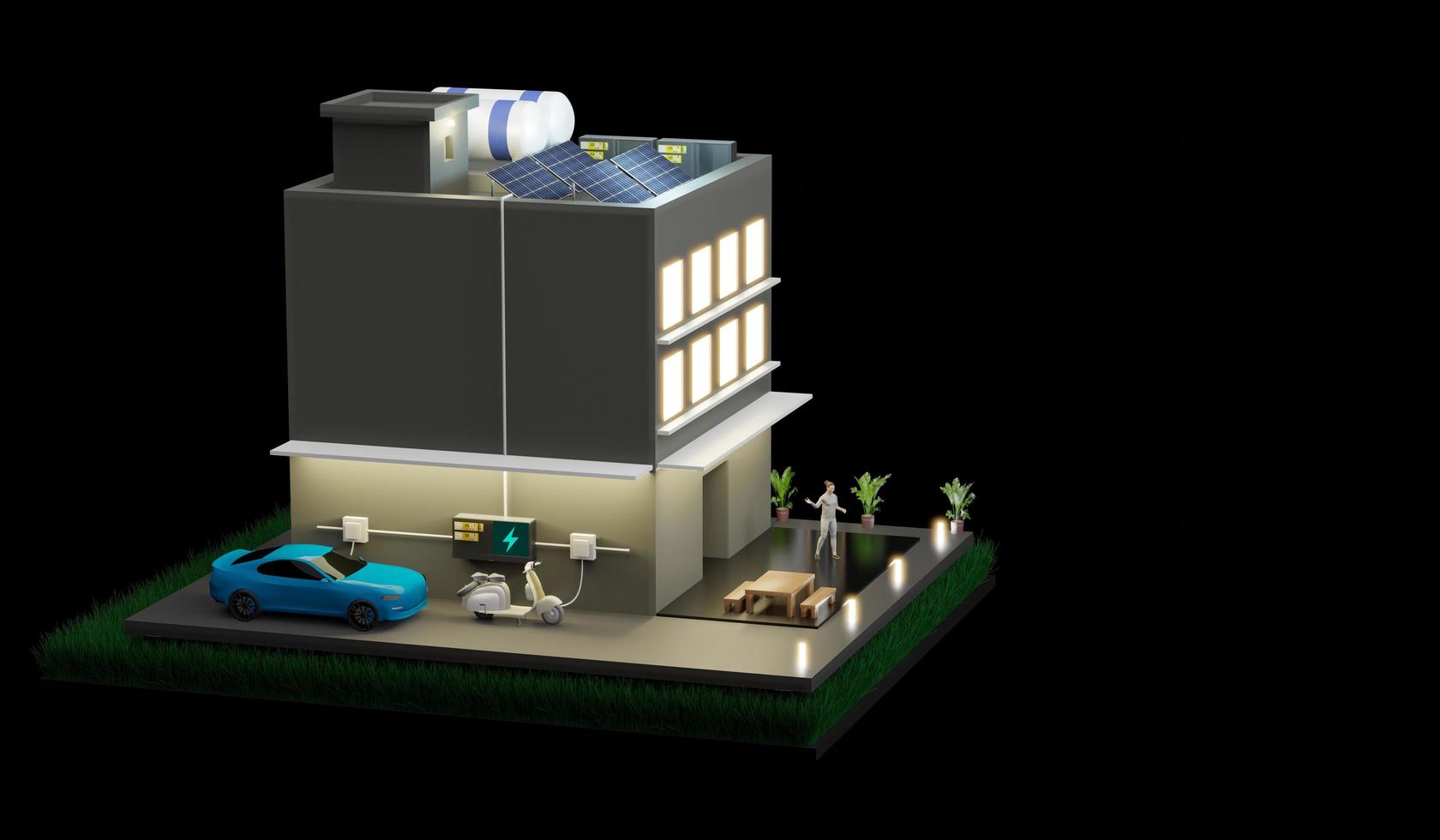smart home solar photovoltaic home energy saving ecosystem solar home system solar energy 3d illustration photo