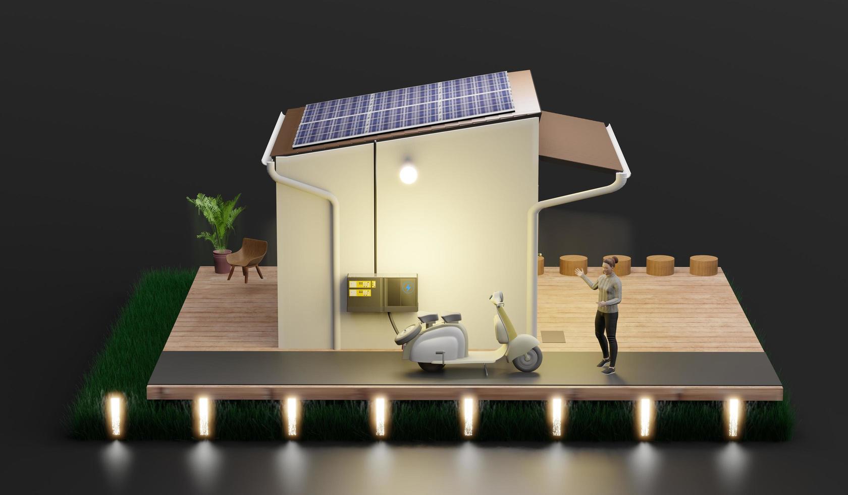 smart home solar photovoltaic home Energy Saving Ecosystem Isometric Solar Home System Diagram solar energy 3d illustration photo