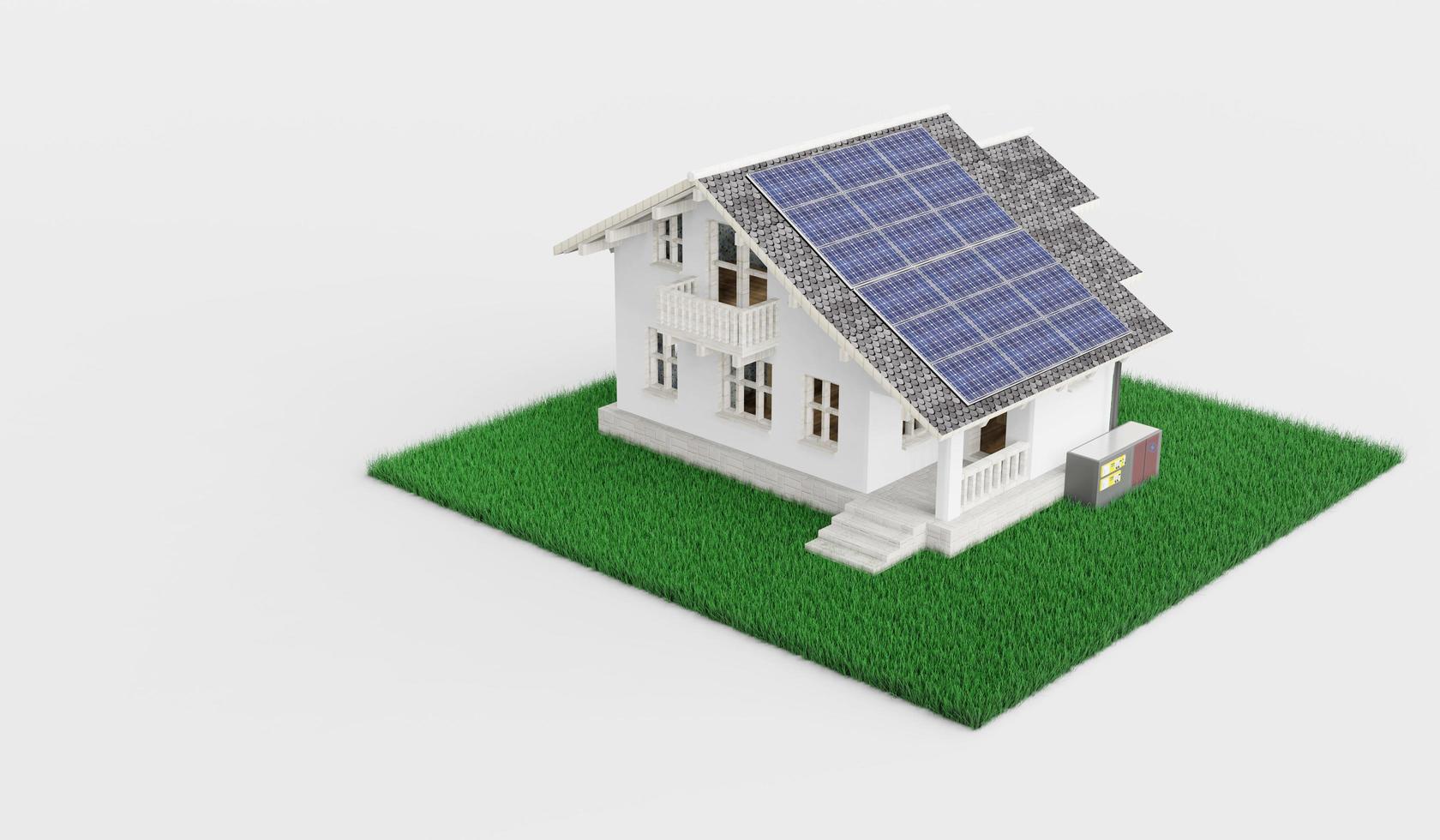 smart home solar photovoltaic home Energy Saving Ecosystem Isometric Solar Home System Diagram solar energy 3d illustration photo