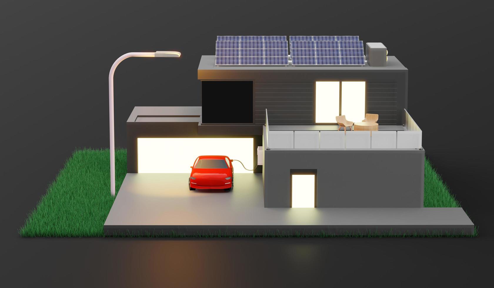 smart home solar photovoltaic home Energy Saving Ecosystem Isometric Solar Home System Diagram solar energy 3d illustration photo