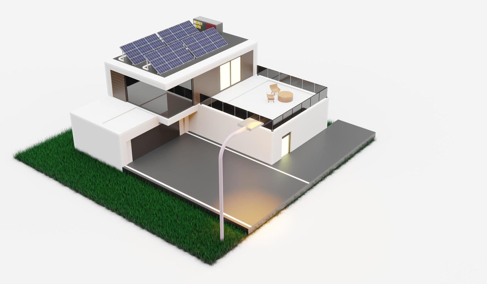 smart home solar photovoltaic home Energy Saving Ecosystem Isometric Solar Home System Diagram solar energy 3d illustration photo