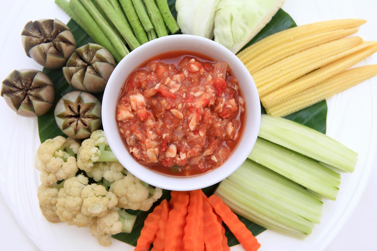 Fresh vegetable and shrimp paste sauce photo