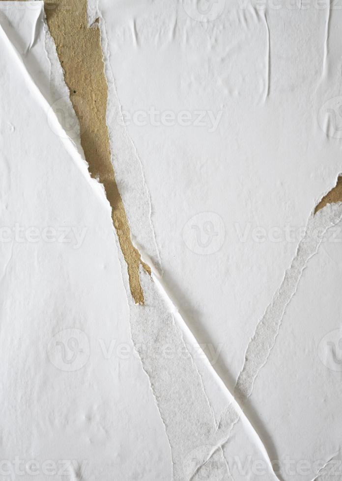 Blank white torn paper with glued ripped sides. Abstract poster mockups template design for copy space and text. Matted wet paper wrinkled for background and texture. photo