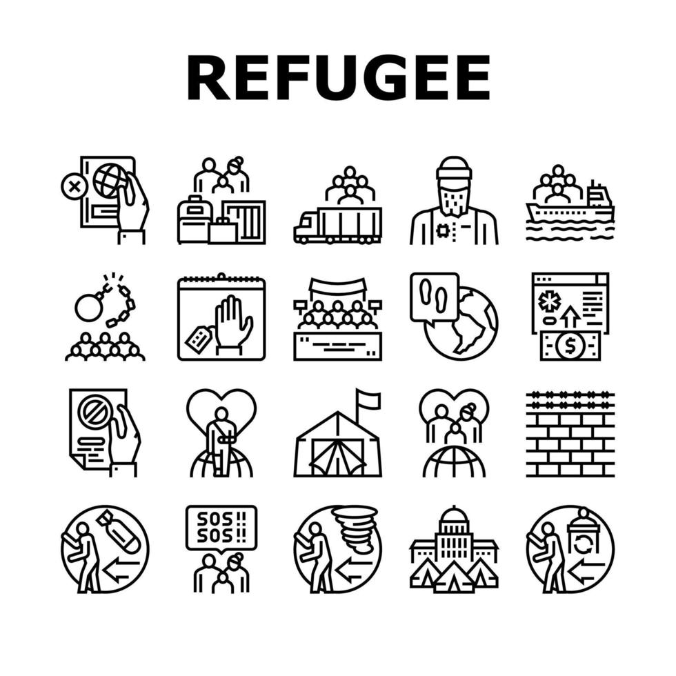 Refugee From Problem Collection Icons Set Vector