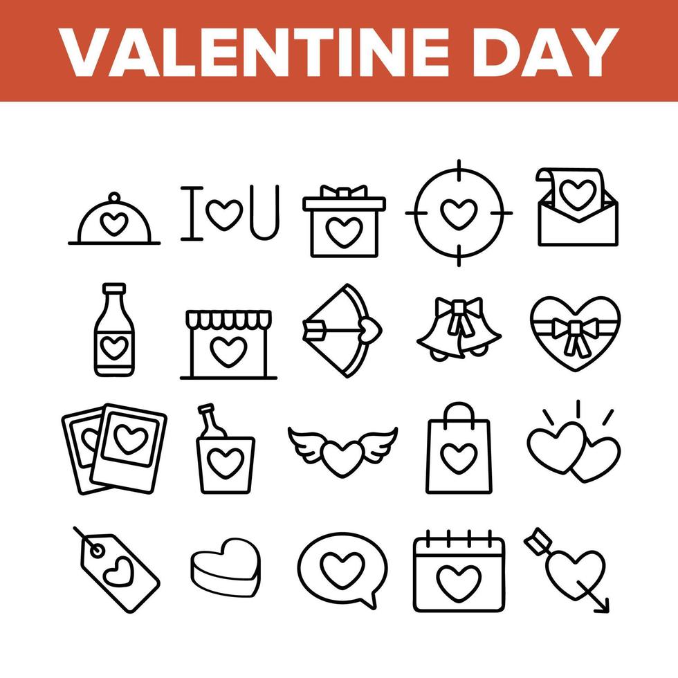 Valentine Day Romantic Collection Icons Set Vector