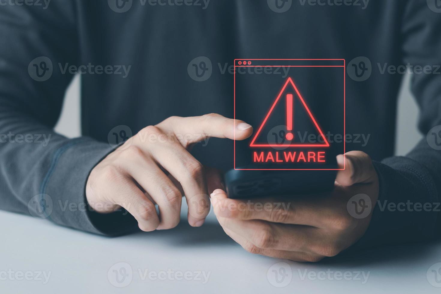 malware concept, cyber crimes and prevention methods, smartphones showing malware and virus screens, hacking passwords and personal data. photo