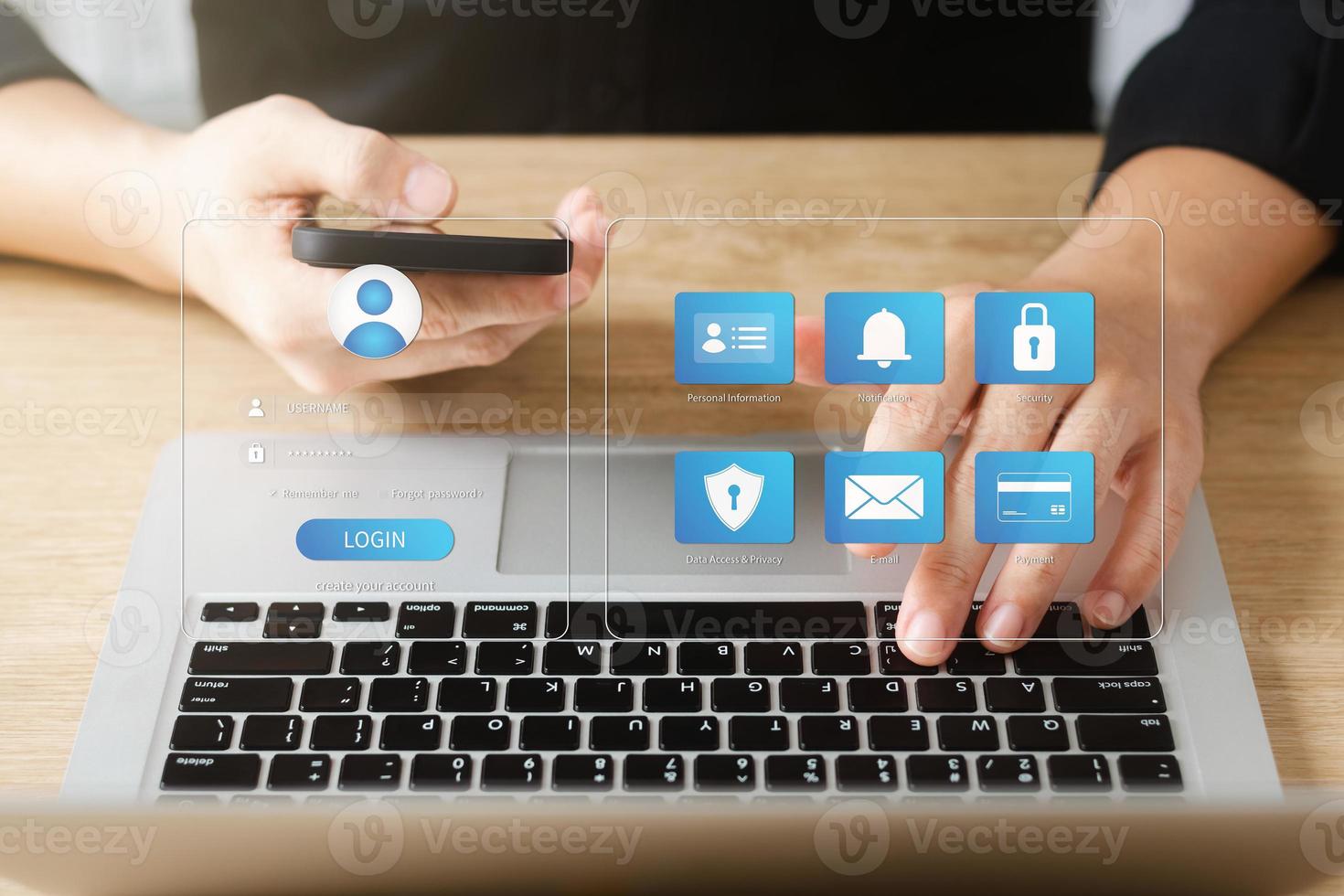 cybersecurity concept, user privacy security and encryption, secure internet access Future technology and cybernetics, screen padlock. photo
